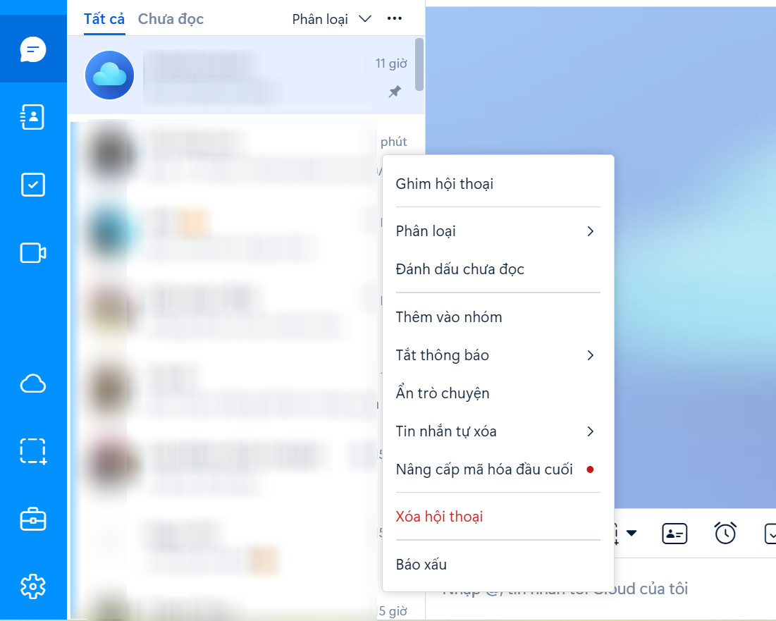 Cách ẩn tin nhắn Zalo: Tại danh sách tin nhắn của bạn → Chọn đoạn hội thoại bạn muốn ẩn → Vuốt nhẹ sang bên trái 