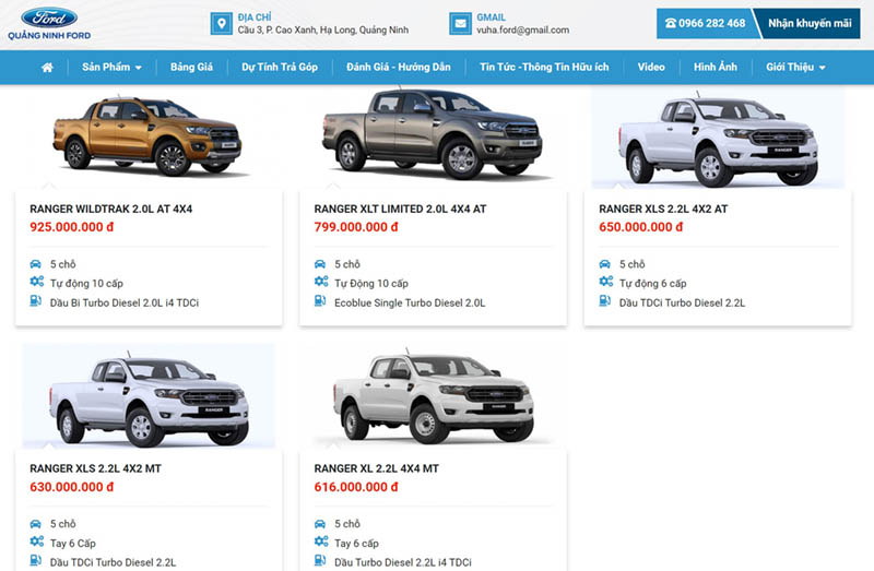 thiet ke web ban o to san pham